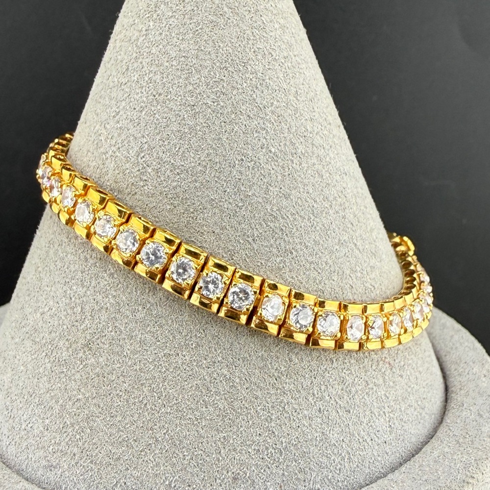 Vintage FAS Tennis Bracelet Gold Tone Sterling Silver Cubic Zirconia 6"